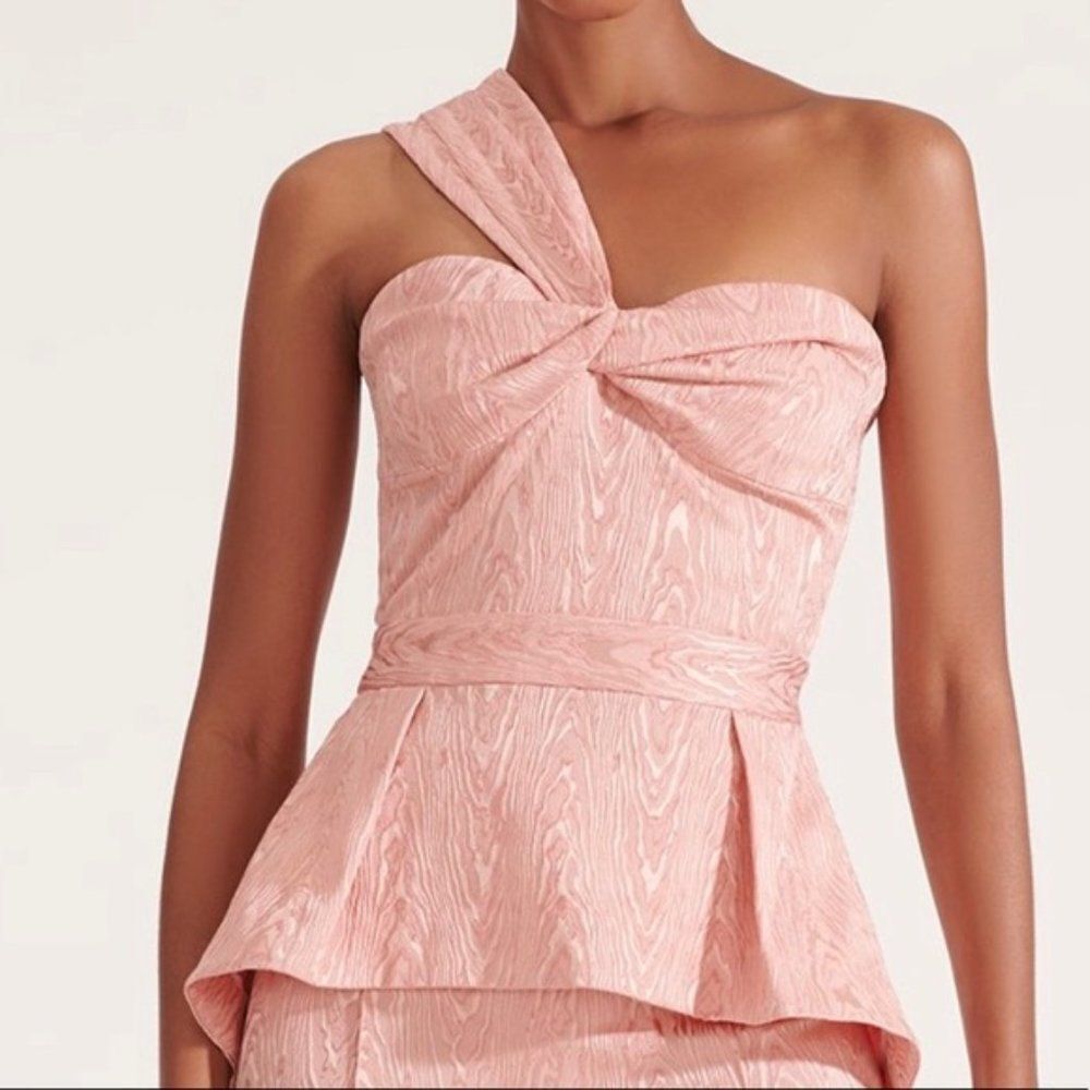 Veronica Beard Sufiana Moire One Shoulder Top Jacquard Blush Blouse Zip Back NWT